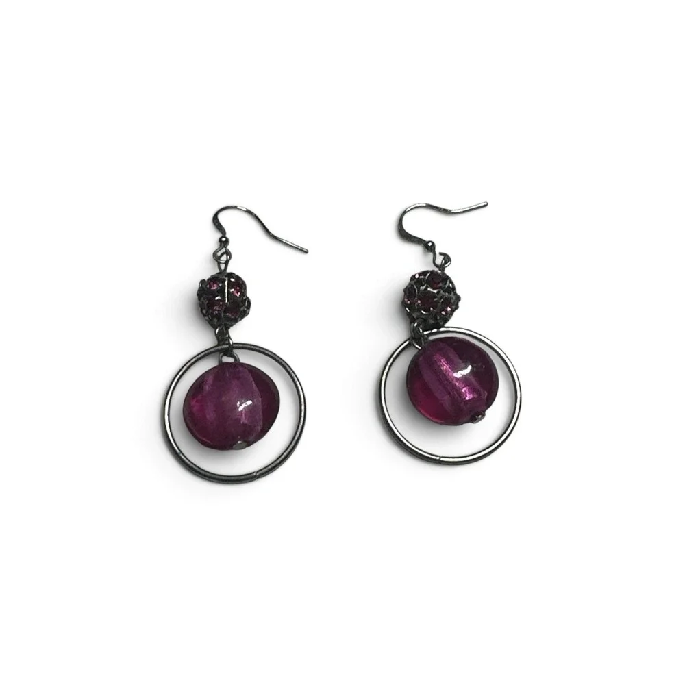 Unbranded Drop Earrings Women OS Magenta Excellent Geometric Orb Gunmetal Pavé